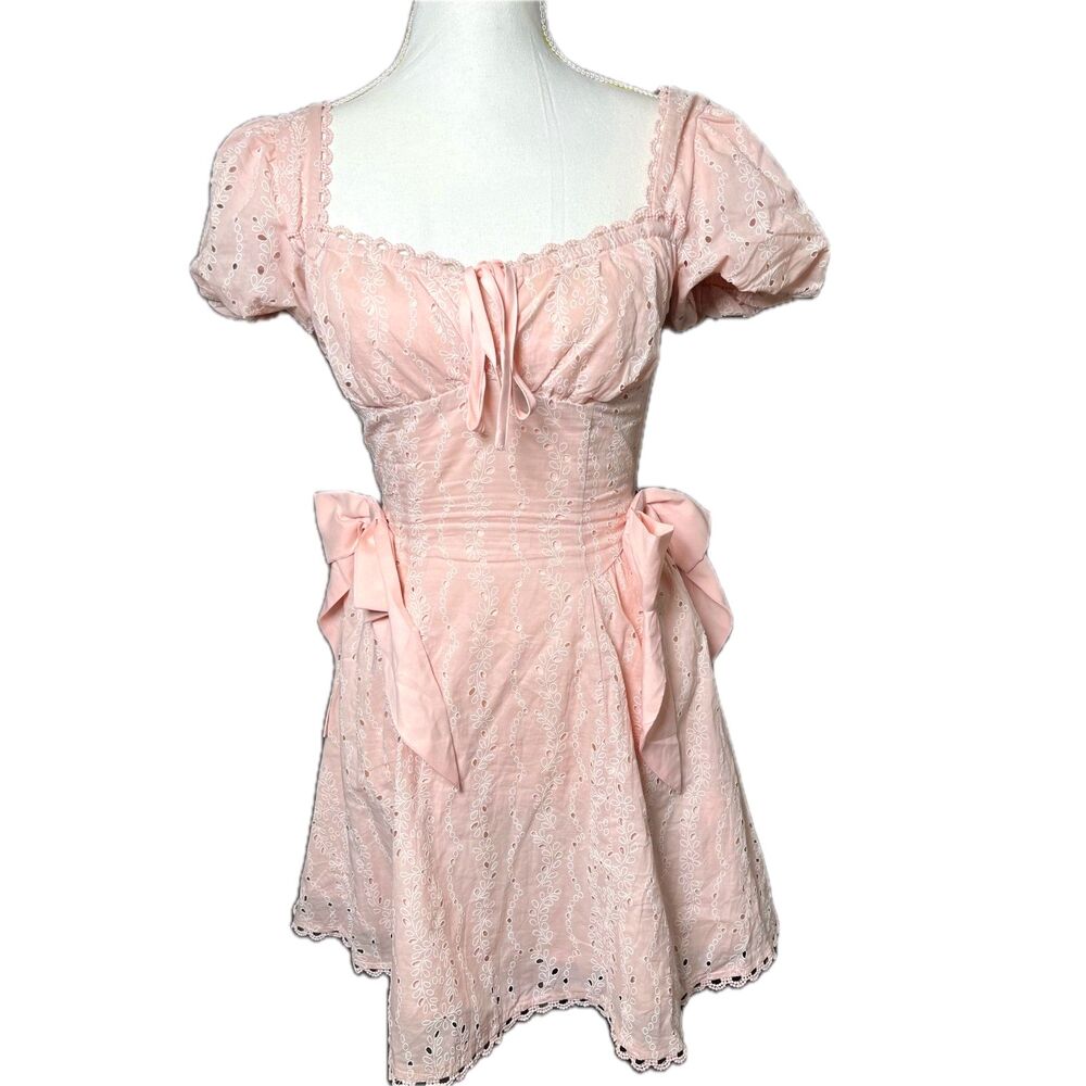 Moon River Baby Pink Bows Coquette Adorable Monika Bow Mini Dress Size XS NWOT